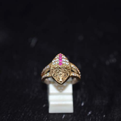 6 Carat Gold Plated Pink Filigree Marquee Ring