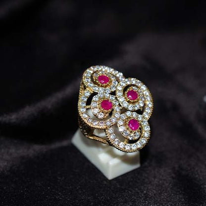 6 Carat Gold Plated Ruby Triple Swirl Ring