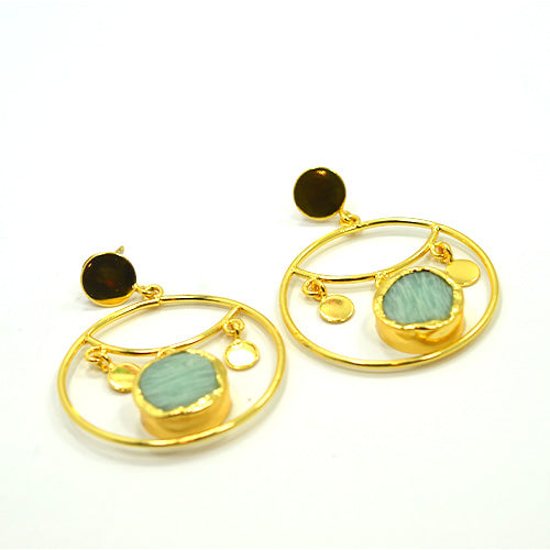 6 Carat Gold Plated Blue and Gold Circular Motif Dangle Earrings