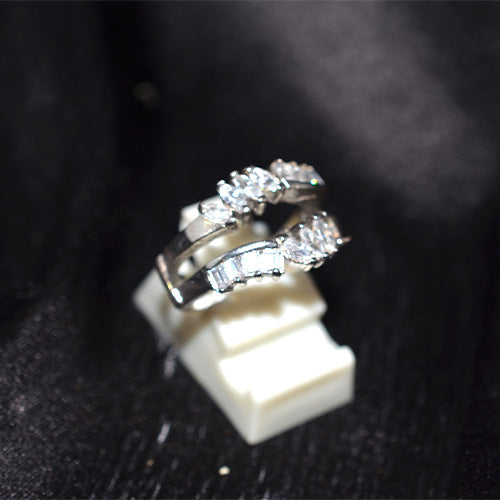 925 Sterling Silver Mixed Cut Cubic Zirconia Open Band Ring