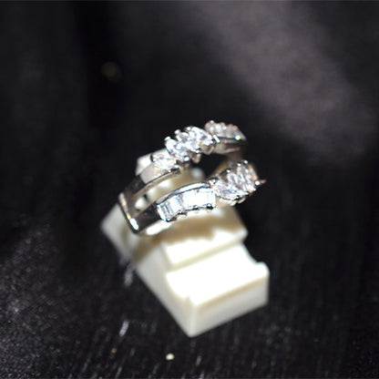 925 Sterling Silver Mixed Cut Cubic Zirconia Open Band Ring