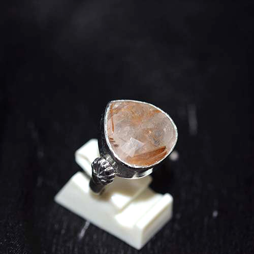 925 Sterling Silver Rutilated Quartz Teardrop Ring