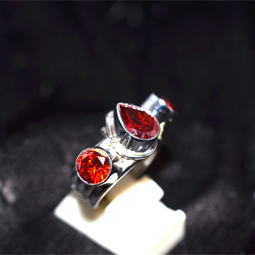 925 Sterling Silver Turkish Red CZ Duo Motif Ring