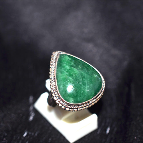 925 Sterling Silver Teardrop Green Aventurine Ring with Rope Detail