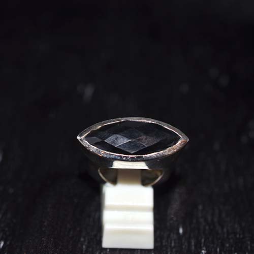 925 Sterling Silver Horizontal Marquise Black Onyx Ring
