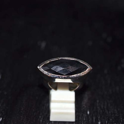 925 Sterling Silver Horizontal Marquise Black Onyx Ring