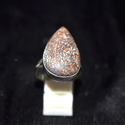 925 Sterling Silver Dinosaur Bone Elongated Teardrop Ring