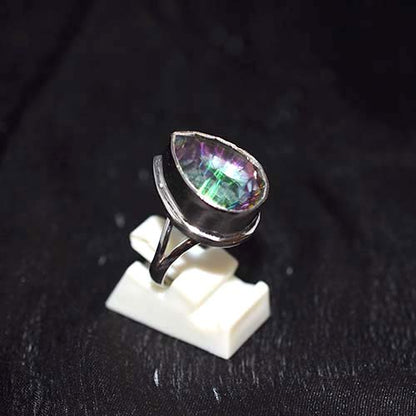 925 Sterling Silver Teardrop Mystic Quartz Ring