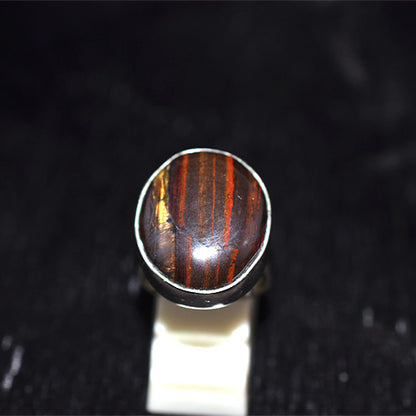 925 Sterling Silver Classic Tiger Iron Oval Ring
