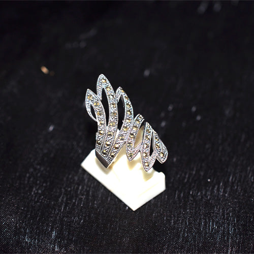 925 Sterling Silver Turkish Marcasite Leaf Wrap Ring