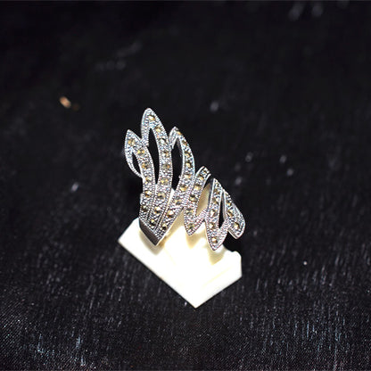 925 Sterling Silver Turkish Marcasite Leaf Wrap Ring