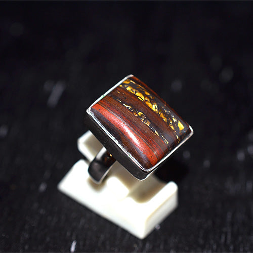 925 Sterling Silver Square Cut Tiger Iron Ring