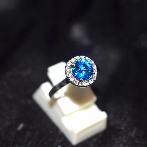 925 Sterling Silver Round Blue Topaz Halo Ring