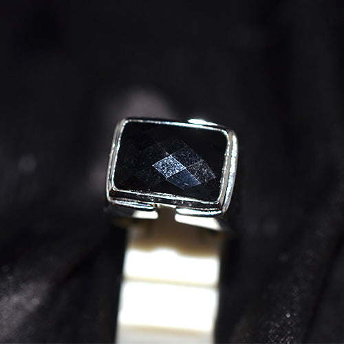 925 Sterling Silver Emerald Cut Black Onyx Wide Band Ring