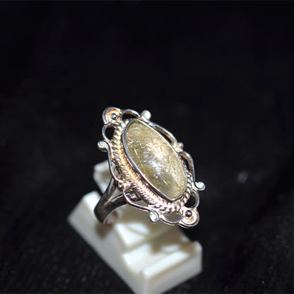 925 Sterling Silver Turkish Rutilated Quartz Ornate Oval Ring