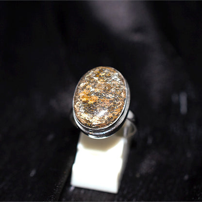 925 Sterling Silver Speckled Bronzite Oval Ring