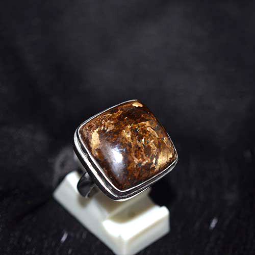 925 Sterling Silver Brown Jasper Cushion Ring
