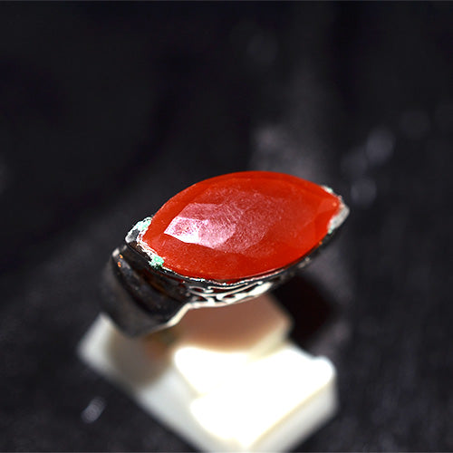 925 Sterling Silver East-West Marquise Carnelian Turkish Ring with Carved Band