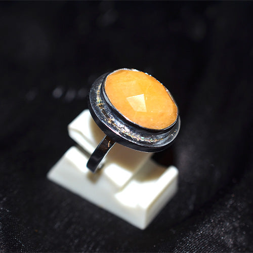 925 Sterling Silver Faceted Orange Calcite Turkish Ring