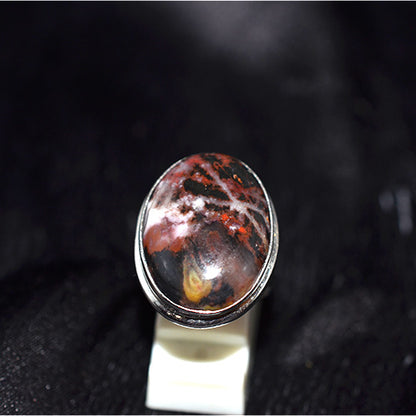 925 Sterling Silver Oval Multicolor Agate Ring