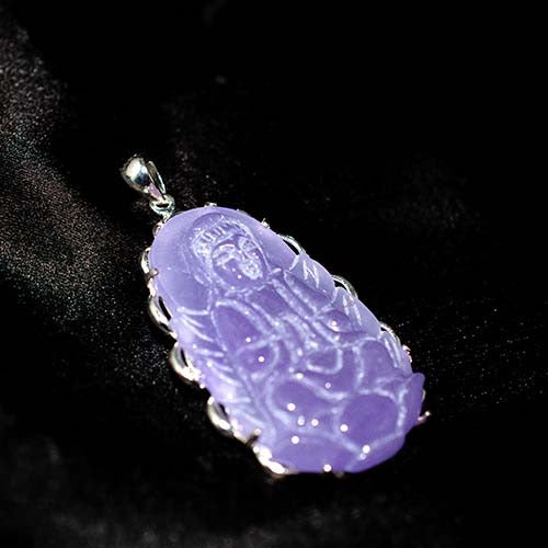 925 Sterling Silver Lavender Jade Carved Buddha Pendant