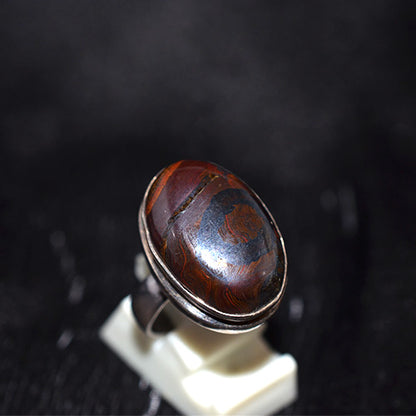 925 Sterling Silver Oval Tiger Iron Ring