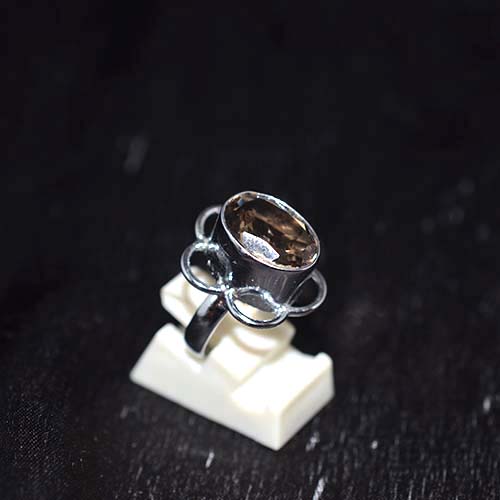 925 Sterling Silver Smoky Quartz Oval Modern Design Ring