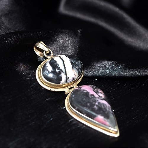 925 Sterling Silver Rhodonite Zebra Jasper Double Stone Pendant