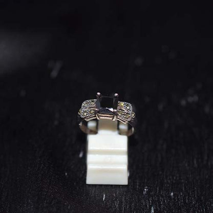 925 Sterling Silver Black Emerald Cut Halo Ring