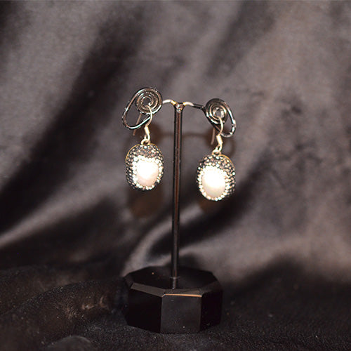 925 Sterling Silver Pearl and Marcasite Halo Drop Earrings