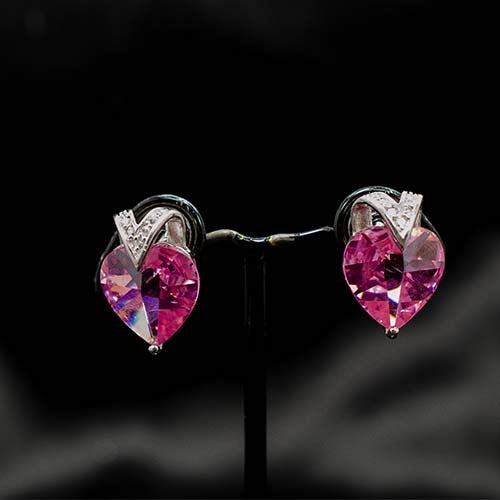 925 Sterling Silver Pink Sapphire Heart Stud Earrings