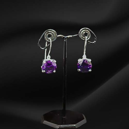 925 Sterling Silver Purple Crystal Drop Earrings