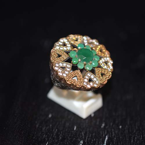 6 Carat Gold Plated Green Gemstone and Crystal Heart Halo Ring