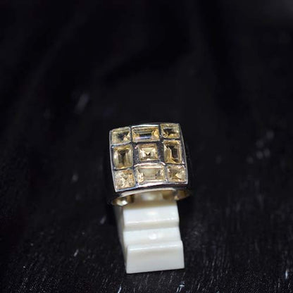 925 Sterling Silver Yellow Citrine Six Rectangle Motif Ring