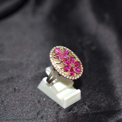 6 Carat Gold Plated Ruby Dual Floral Ring