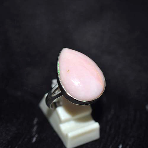 925 Sterling Silver Pink Opal Teardrop Split Shank Ring