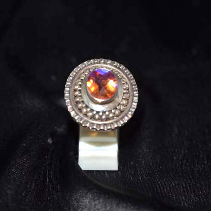 925 Sterling Silver Citrine Oval Ring with Rope Pattern Halo