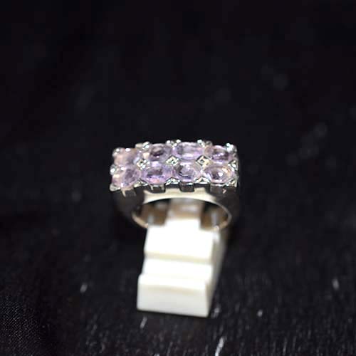 925 Sterling Silver Light Purple Gemstone Pave Band Ring