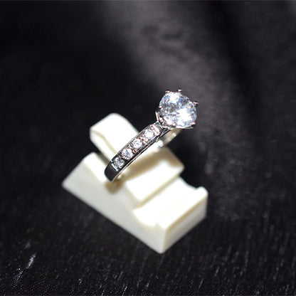 925 Sterling Silver Round Cubic Zirconia Solitaire with Prong Set Accent Ring