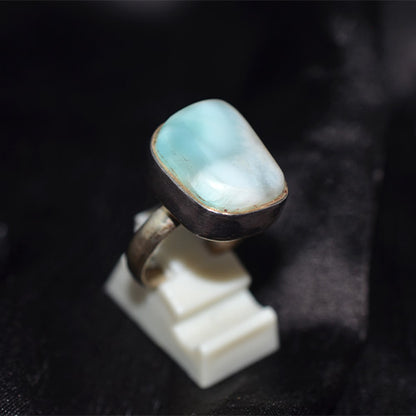 925 Sterling Silver Larimar Rectangle Ring