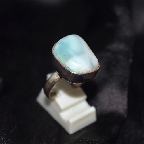 925 Sterling Silver Larimar Rectangle Ring