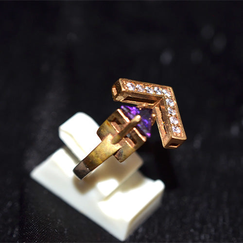 6 Carat Gold Plated Princess Cut Amethyst Architectural Ring