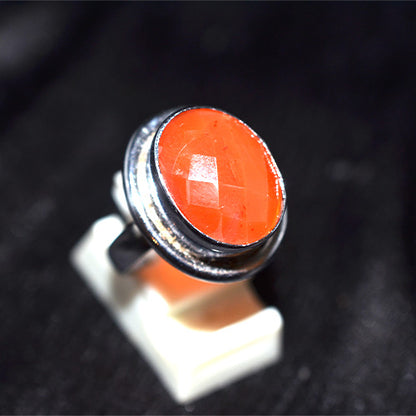 925 Sterling Silver Faceted Orange Carnelian Ring
