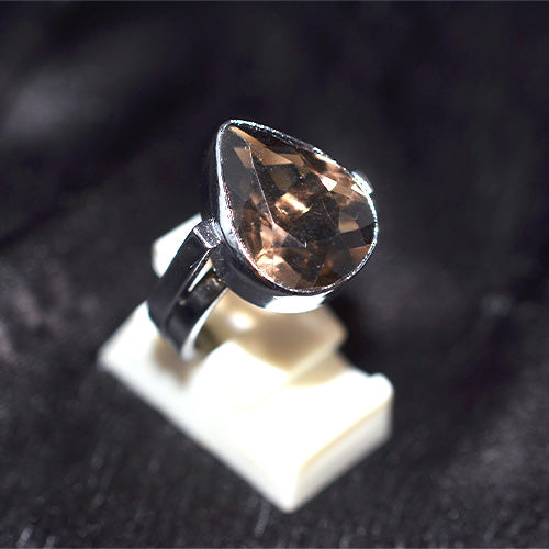 925 Sterling Silver Pear Smoky Quartz Ring