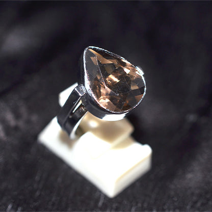 925 Sterling Silver Pear Smoky Quartz Ring