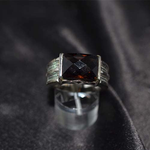 925 Sterling Silver Smoky Quartz Textured Band Ring