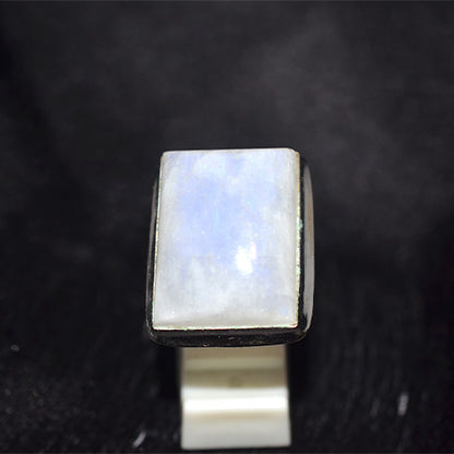 925 Sterling Silver Rectangular Rainbow Moonstone Ring