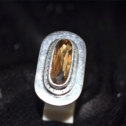 925 Sterling Silver Turkish Citrine Elongated Oval Ring (Style 2)