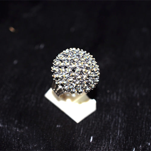 925 Sterling Silver Turkish Large Marcasite Pave Dome Ring