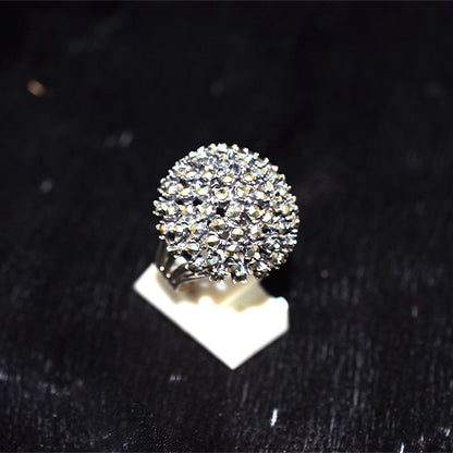 925 Sterling Silver Turkish Large Marcasite Pave Dome Ring